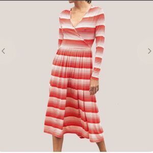 STINE GOYA Alina Red  snd Cream Striped Long Sleeve Midi Dress